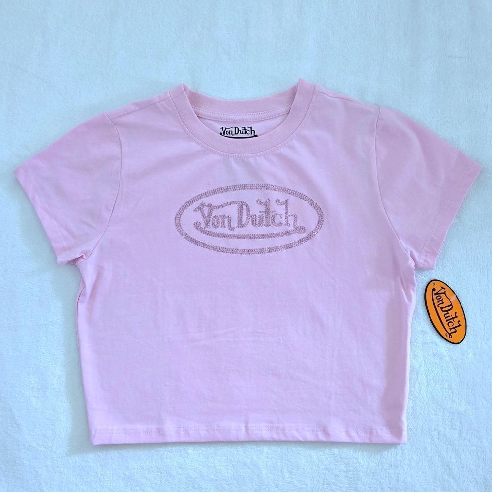 Von Dutch Pink🩷 Baby Tee👕 with Rhinestones💎 - NWT